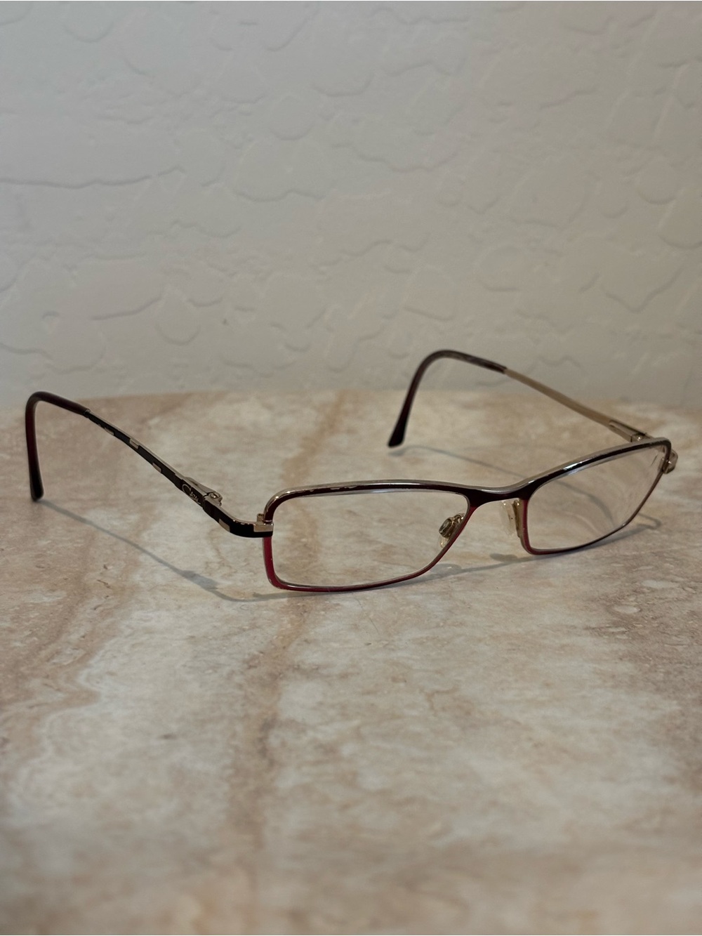 Cazal unisex Rectangular Metal Eyeglasses in Burgundy and Silver